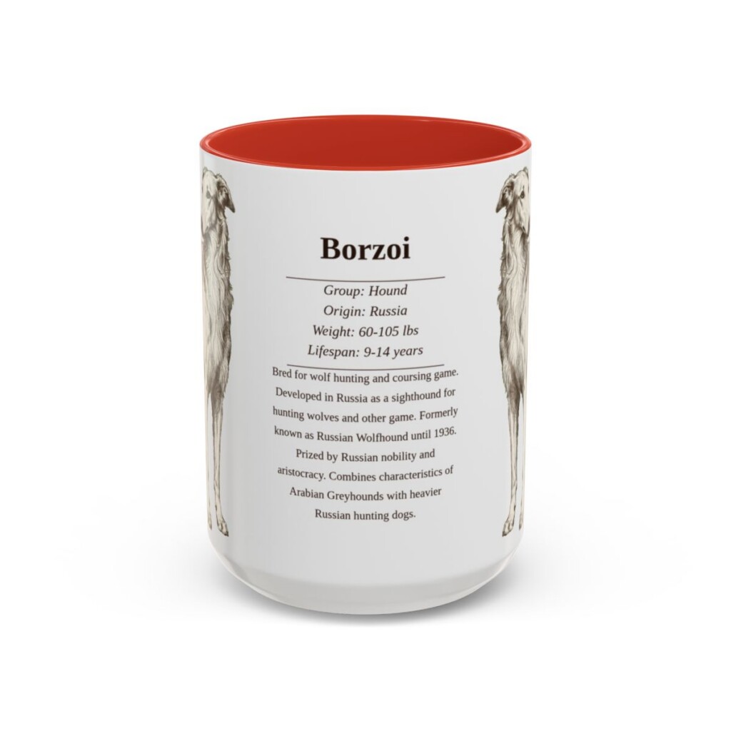 15oz Borzoi Mug, Illustrated Dog Breed Facts Coffee Mug, Vintage Dog Keepsake Gift