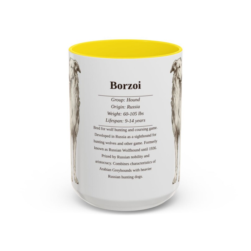 15oz Borzoi Mug, Illustrated Dog Breed Facts Coffee Mug, Vintage Dog Keepsake Gift