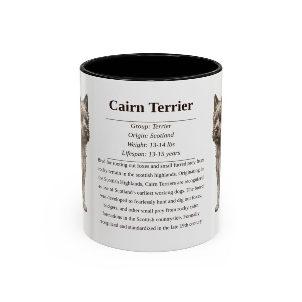 11oz Cairn Terrier Mug, Illustrated Dog Breed Facts Coffee Mug, Vintage Dog Keepsake Gift