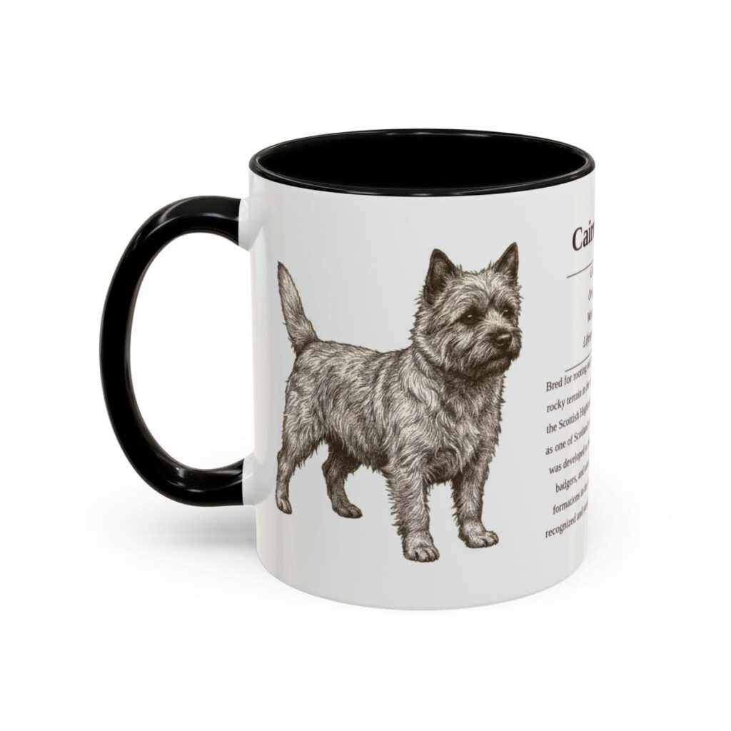 11oz Cairn Terrier Mug, Illustrated Dog Breed Facts Coffee Mug, Vintage Dog Keepsake Gift
