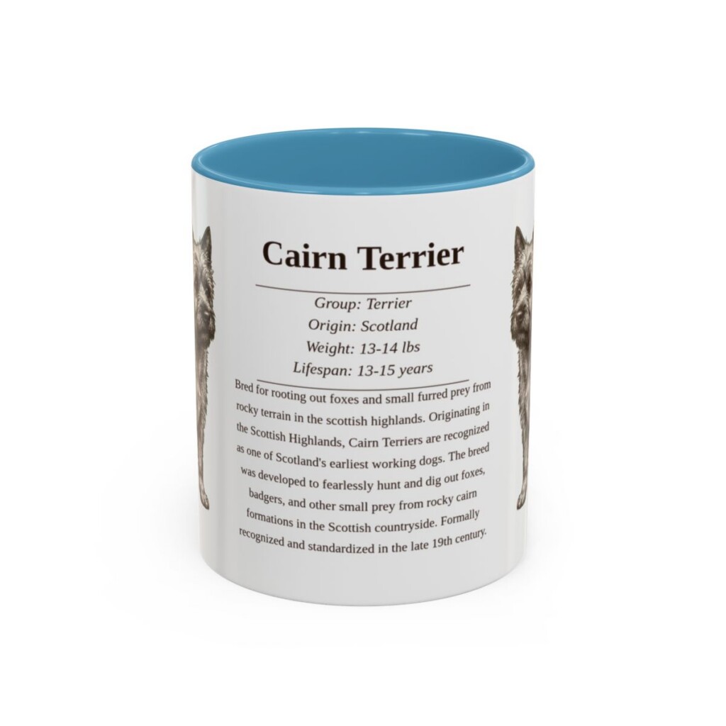 11oz Cairn Terrier Mug, Illustrated Dog Breed Facts Coffee Mug, Vintage Dog Keepsake Gift