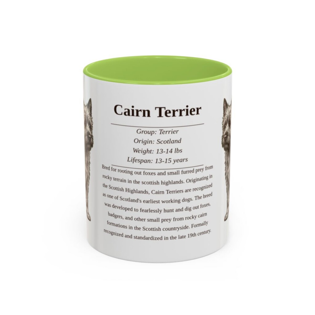 11oz Cairn Terrier Mug, Illustrated Dog Breed Facts Coffee Mug, Vintage Dog Keepsake Gift