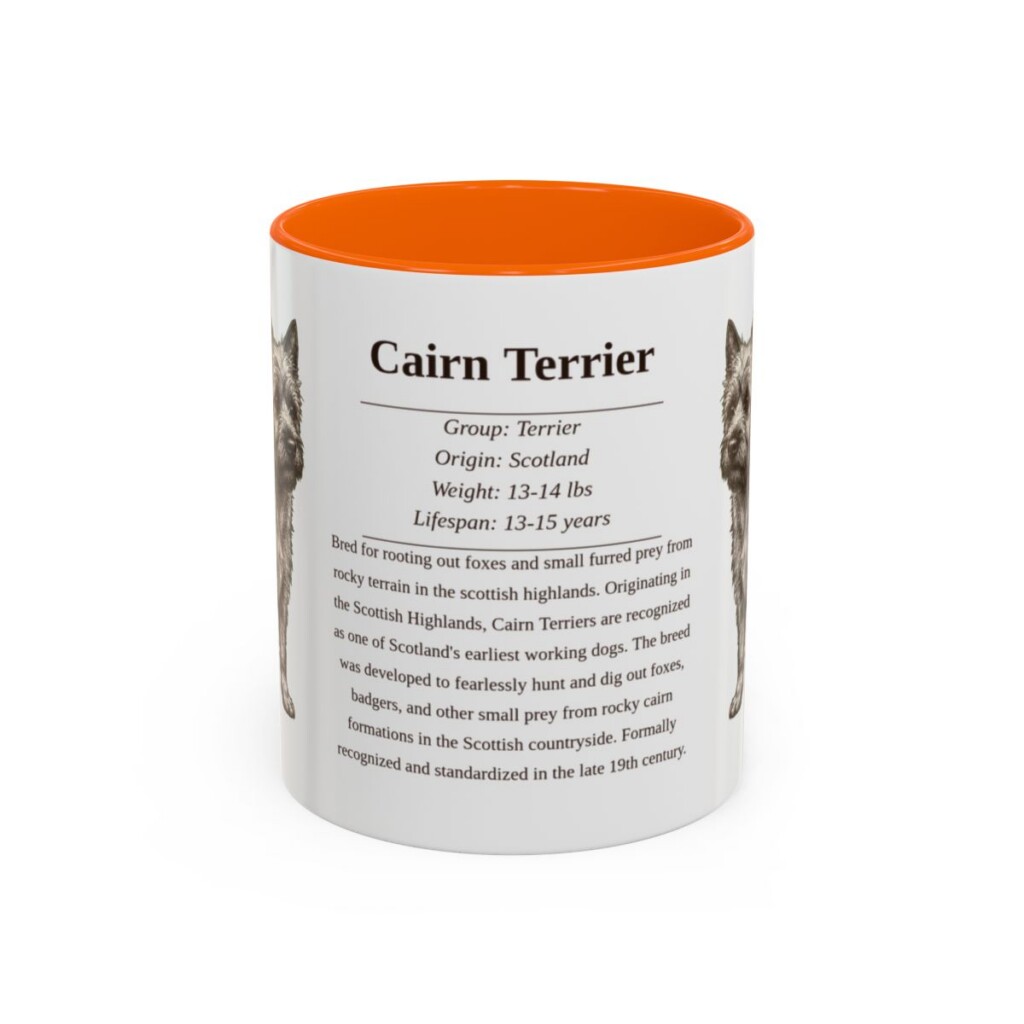 11oz Cairn Terrier Mug, Illustrated Dog Breed Facts Coffee Mug, Vintage Dog Keepsake Gift