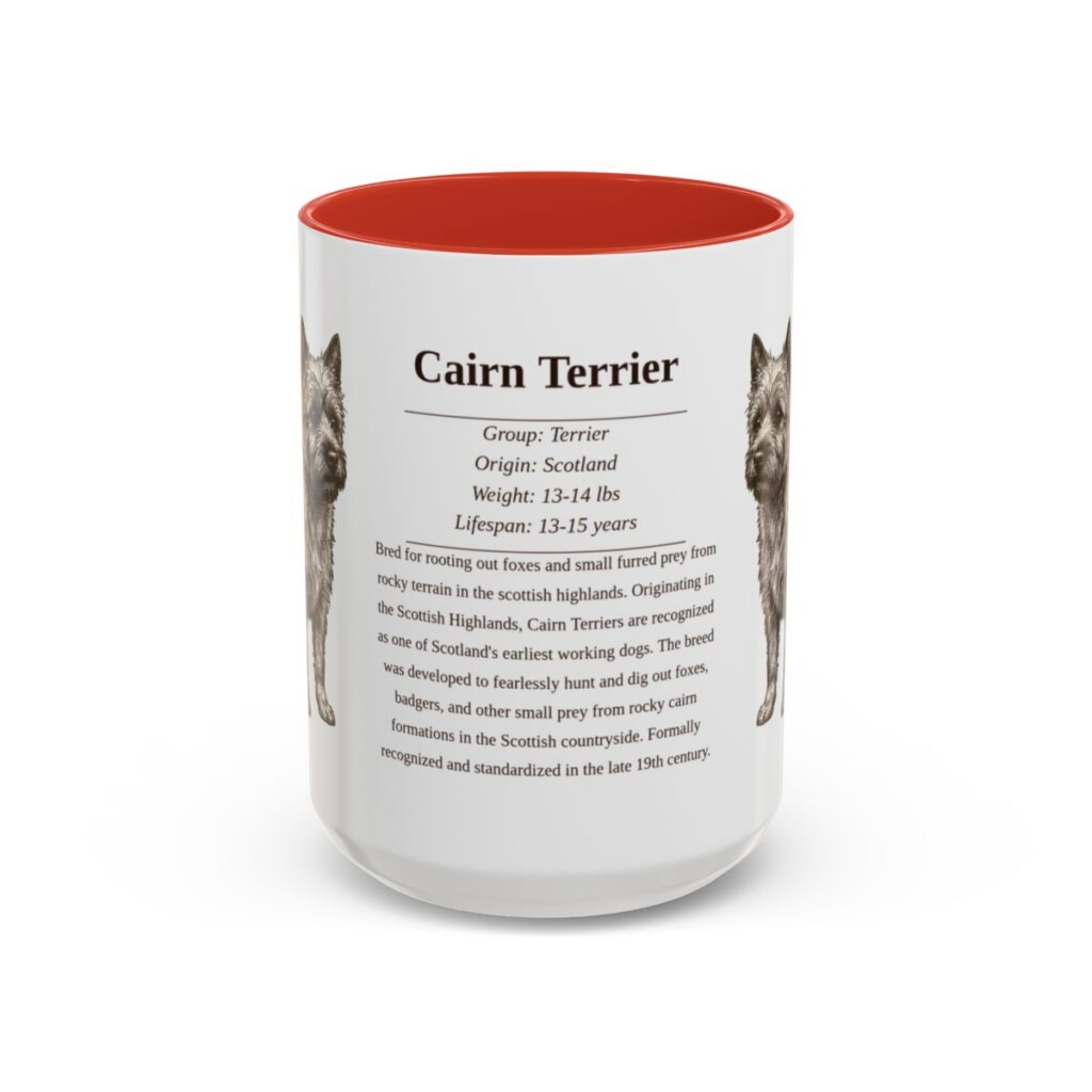 cairn-terrier-mug-writeup-red-3 15oz Cairn Terrier Mug, Illustrated Dog Breed Facts Coffee Mug, Vintage Dog Keepsake Gift