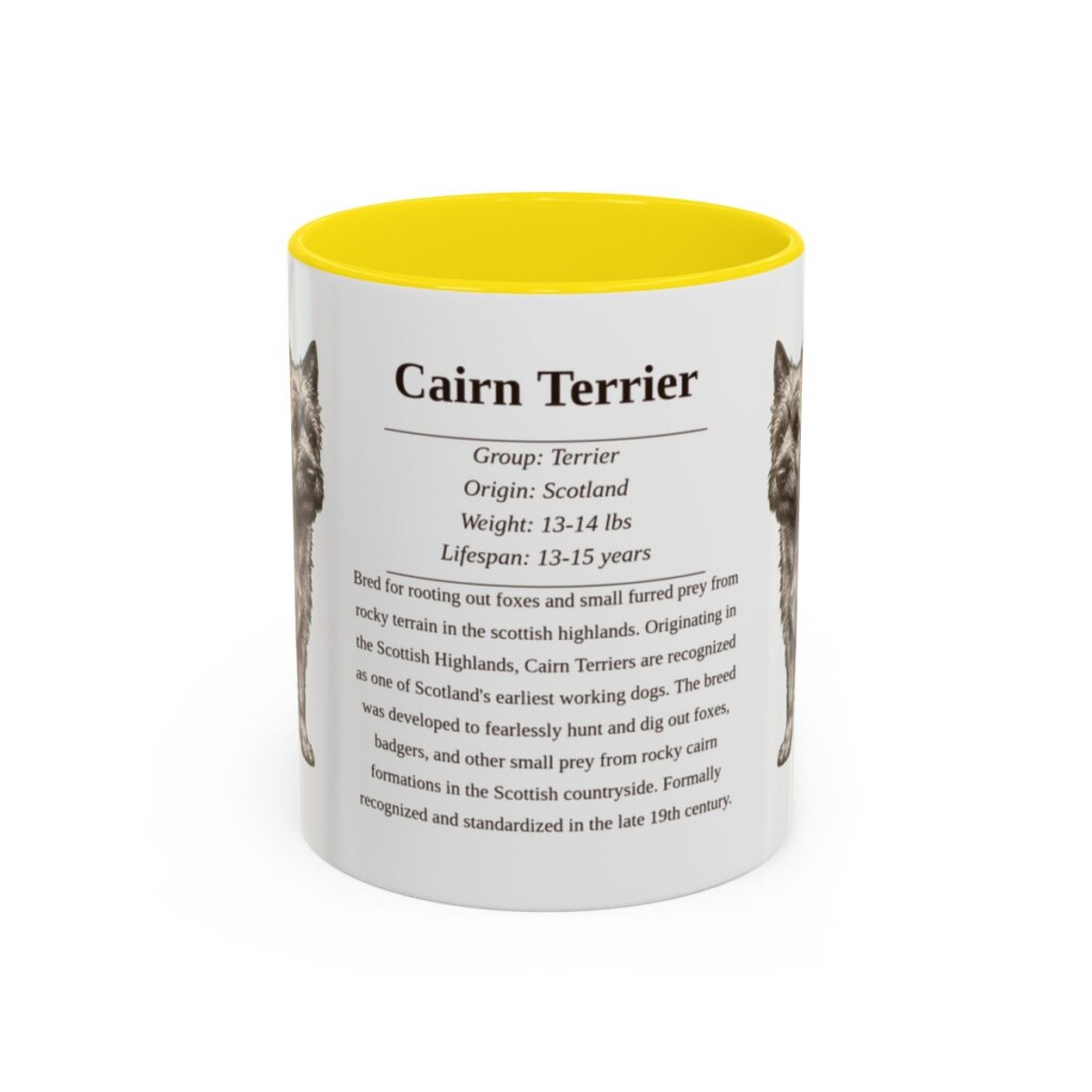 11oz Cairn Terrier Mug, Illustrated Dog Breed Facts Coffee Mug, Vintage Dog Keepsake Gift