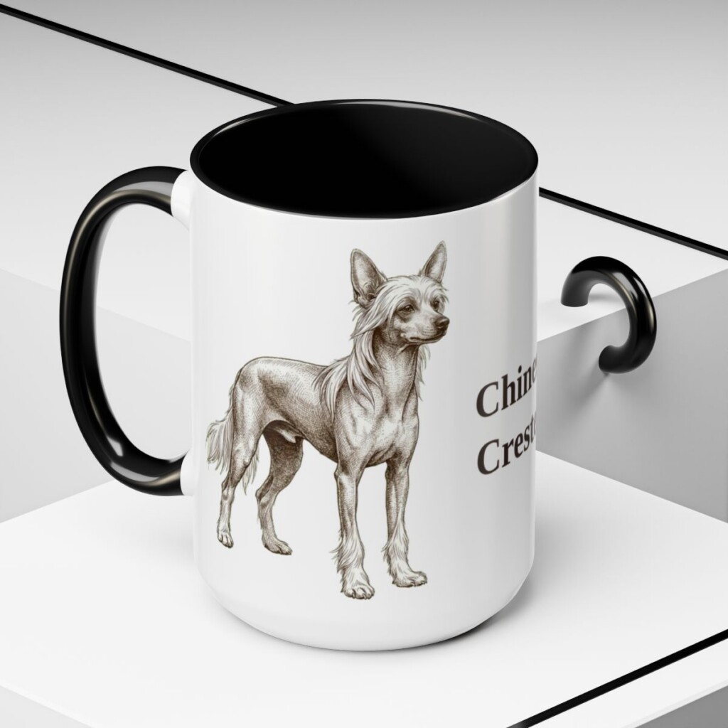 15oz Chinese Crested Mug, Vintage Dog Portrait Coffee Mug, Dog Lover Gift