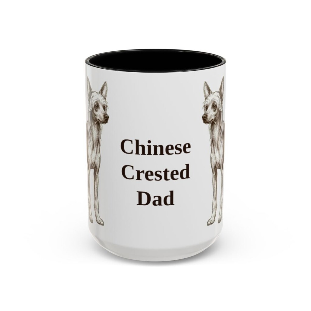 15oz Chinese Crested Dog Dad Mug, Vintage Sketch Coffee Mug, Dog Dad Gift