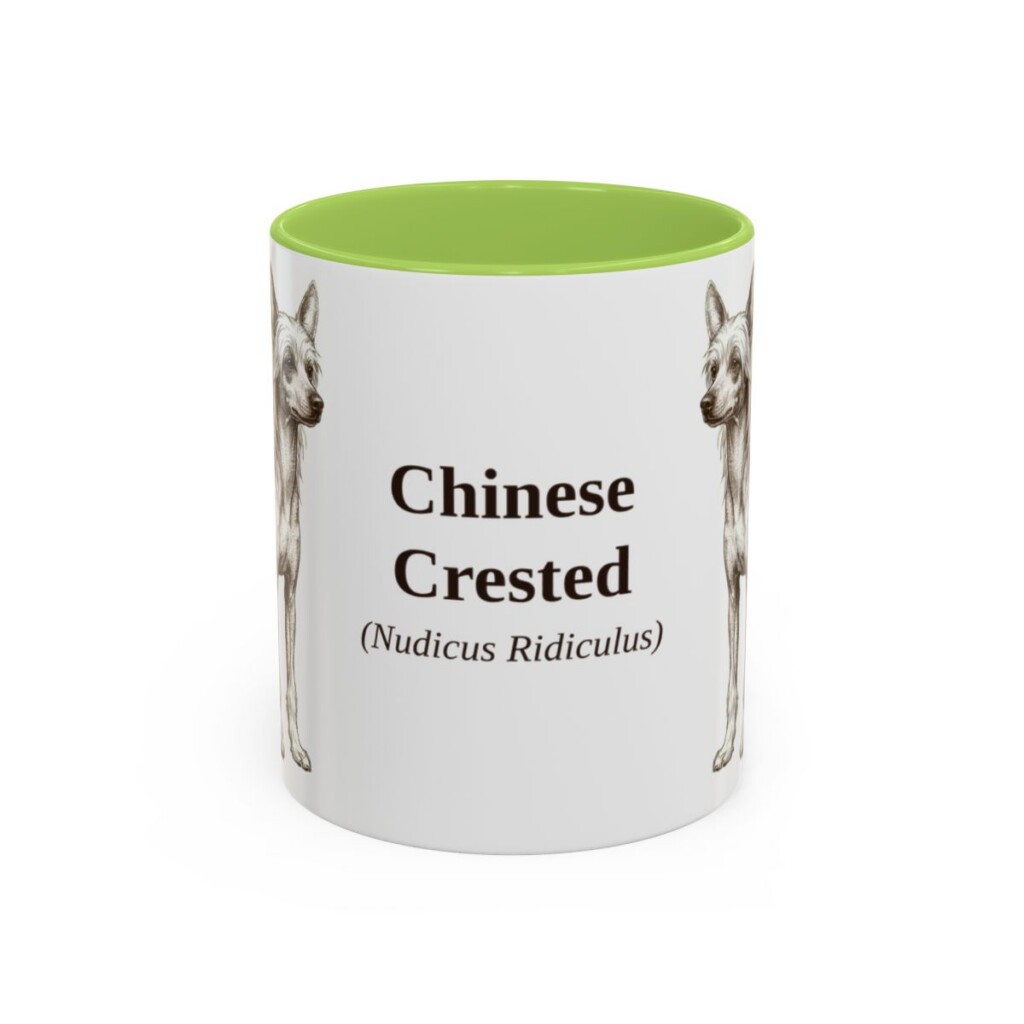chinese-crested-mug-latin-light-green-1 11oz Chinese Crested Latin Mug, Chinese Crested, Vintage Dog Coffee Mug, Dog Lover Gift