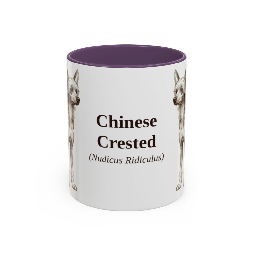 chinese-crested-mug-latin-purple-1 11oz Chinese Crested Latin Mug, Chinese Crested, Vintage Dog Coffee Mug, Dog Lover Gift