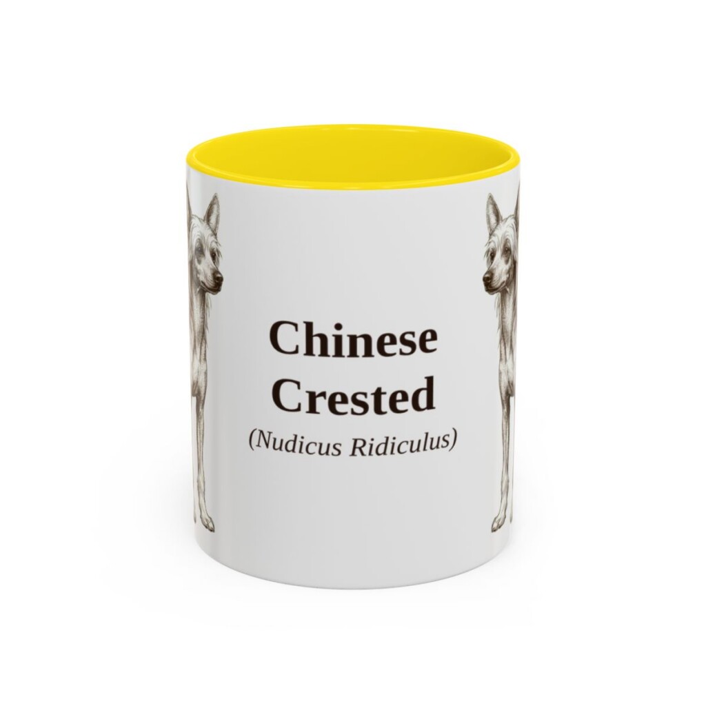 chinese-crested-mug-latin-yellow-3 11oz Chinese Crested Latin Mug, Chinese Crested, Vintage Dog Coffee Mug, Dog Lover Gift