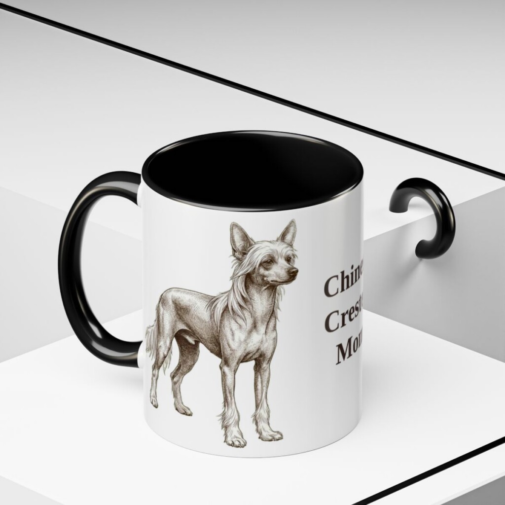 11oz Chinese Crested Dog Mom Mug, Vintage Sketch Coffee Mug, Dog Mom Gift