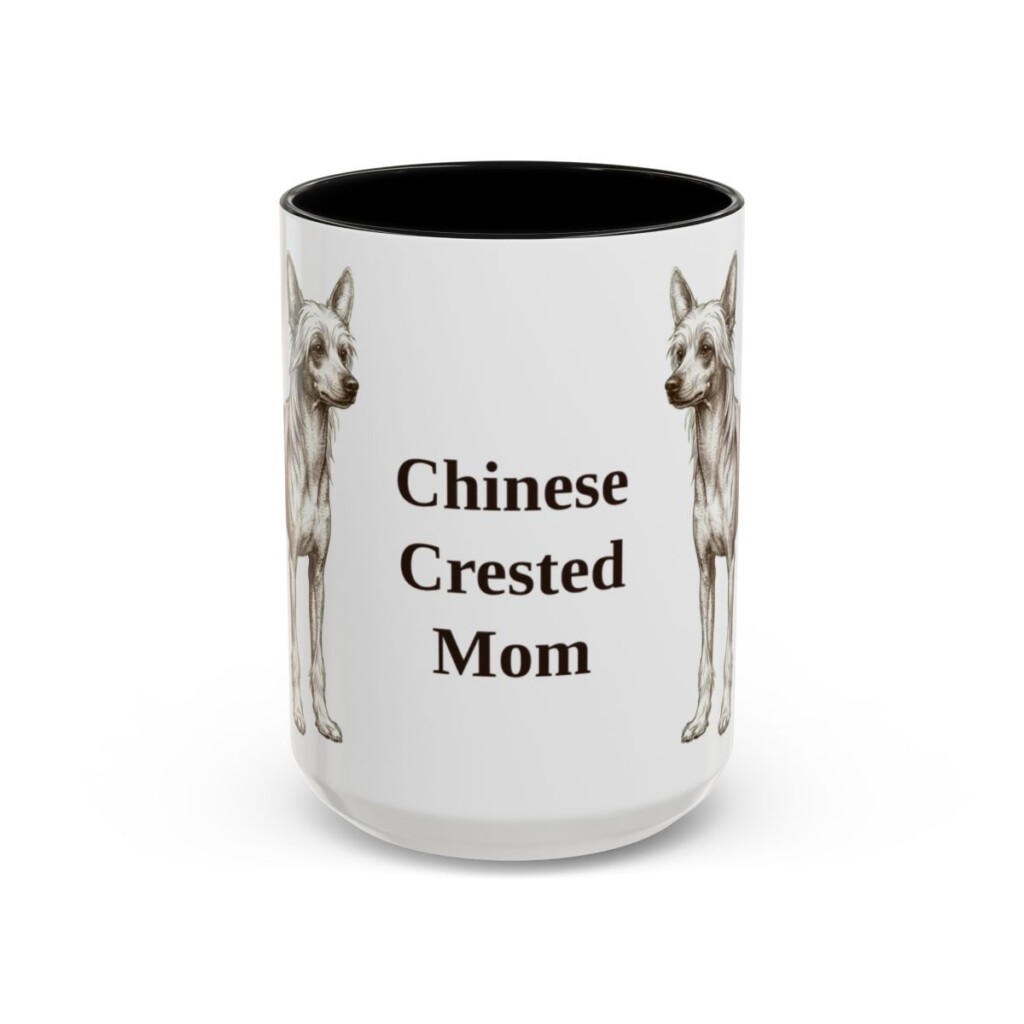 15oz Chinese Crested Dog Mom Mug, Vintage Sketch Coffee Mug, Dog Mom Gift