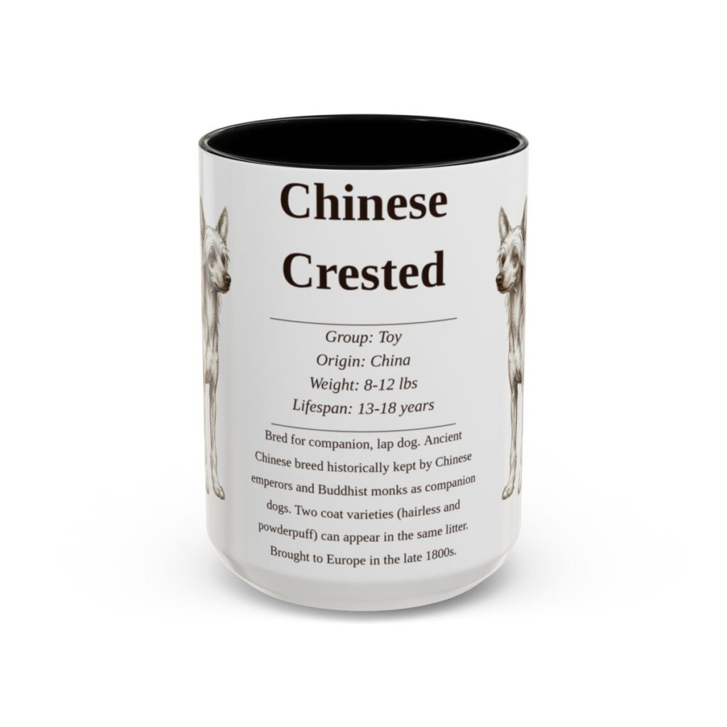 15oz Chinese Crested Mug, Illustrated Dog Breed Facts Coffee Mug, Vintage Dog Keepsake Gift