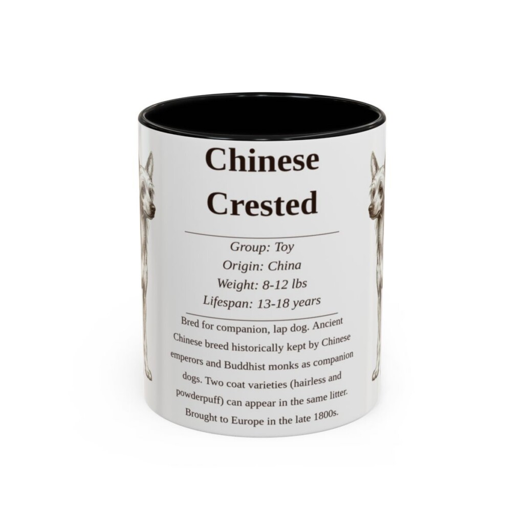 11oz Chinese Crested Mug, Illustrated Dog Breed Facts Coffee Mug, Vintage Dog Keepsake Gift