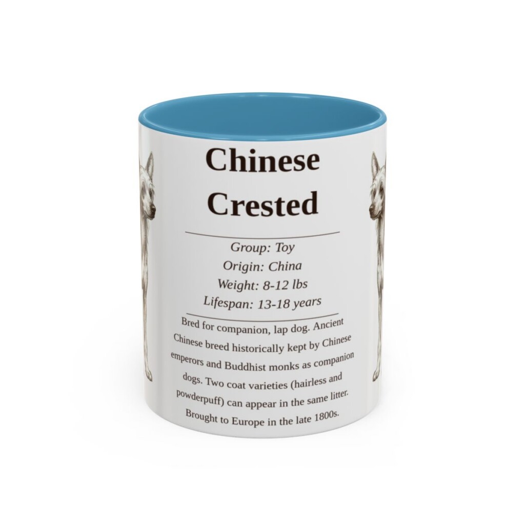 11oz Chinese Crested Mug, Illustrated Dog Breed Facts Coffee Mug, Vintage Dog Keepsake Gift