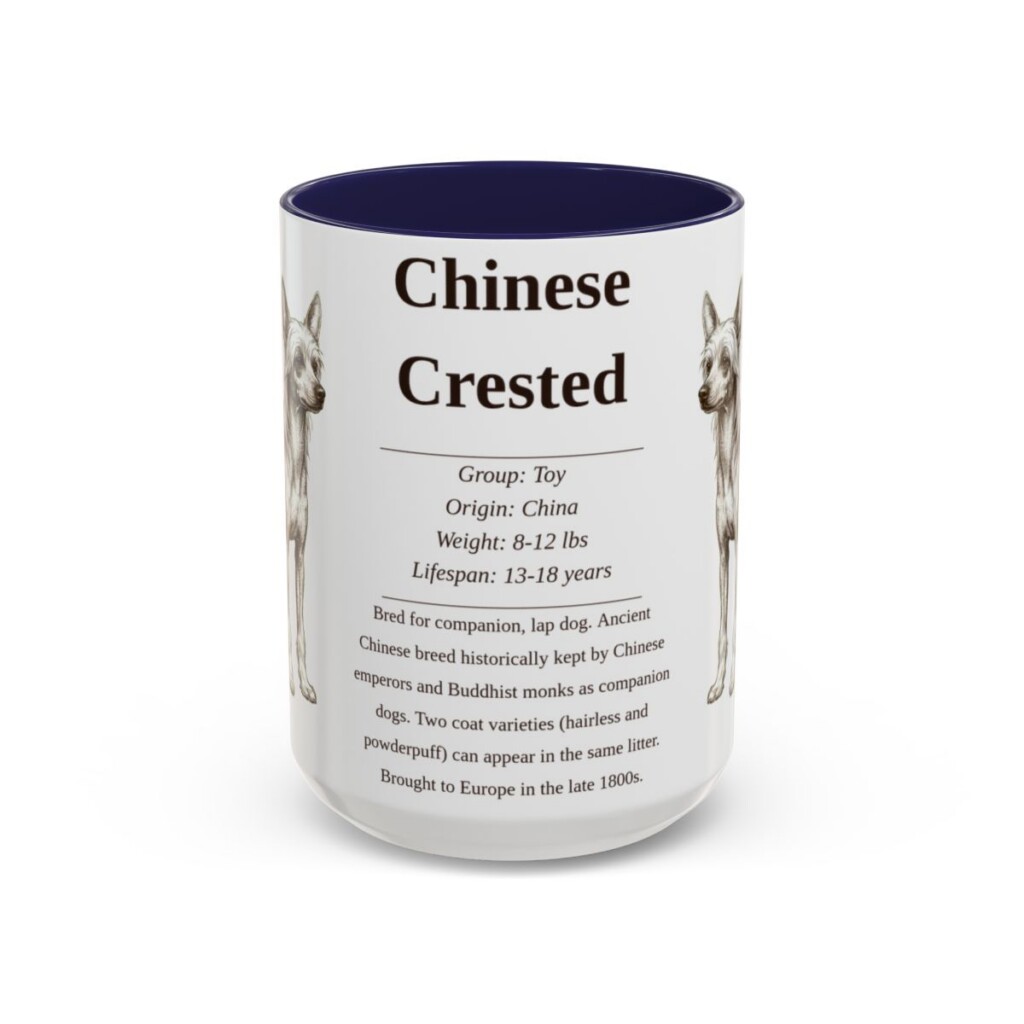 15oz Chinese Crested Mug, Illustrated Dog Breed Facts Coffee Mug, Vintage Dog Keepsake Gift