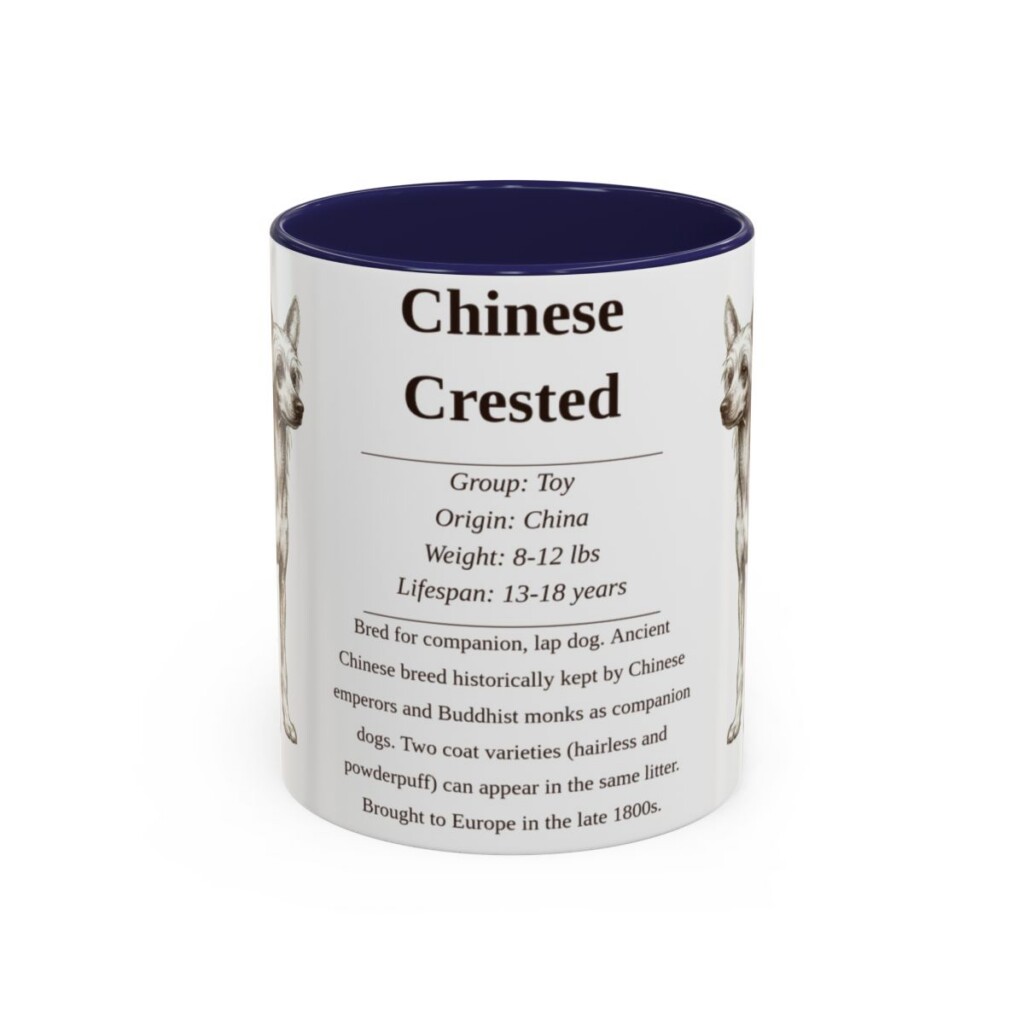 11oz Chinese Crested Mug, Illustrated Dog Breed Facts Coffee Mug, Vintage Dog Keepsake Gift