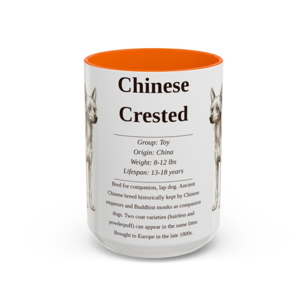 15oz Chinese Crested Mug, Illustrated Dog Breed Facts Coffee Mug, Vintage Dog Keepsake Gift