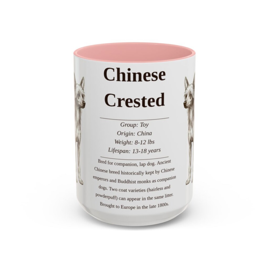 15oz Chinese Crested Mug, Illustrated Dog Breed Facts Coffee Mug, Vintage Dog Keepsake Gift