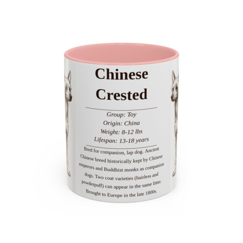 11oz Chinese Crested Mug, Illustrated Dog Breed Facts Coffee Mug, Vintage Dog Keepsake Gift