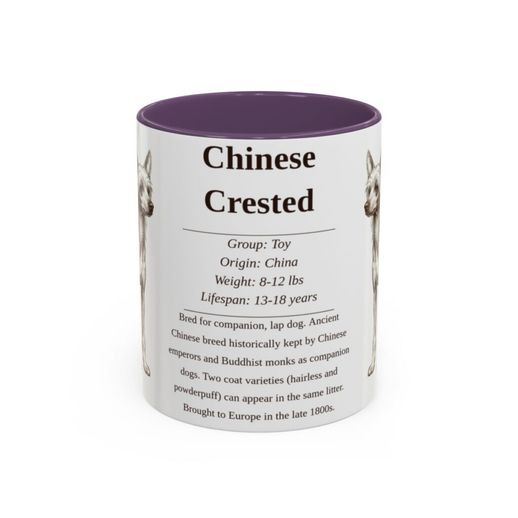 11oz Chinese Crested Mug, Illustrated Dog Breed Facts Coffee Mug, Vintage Dog Keepsake Gift