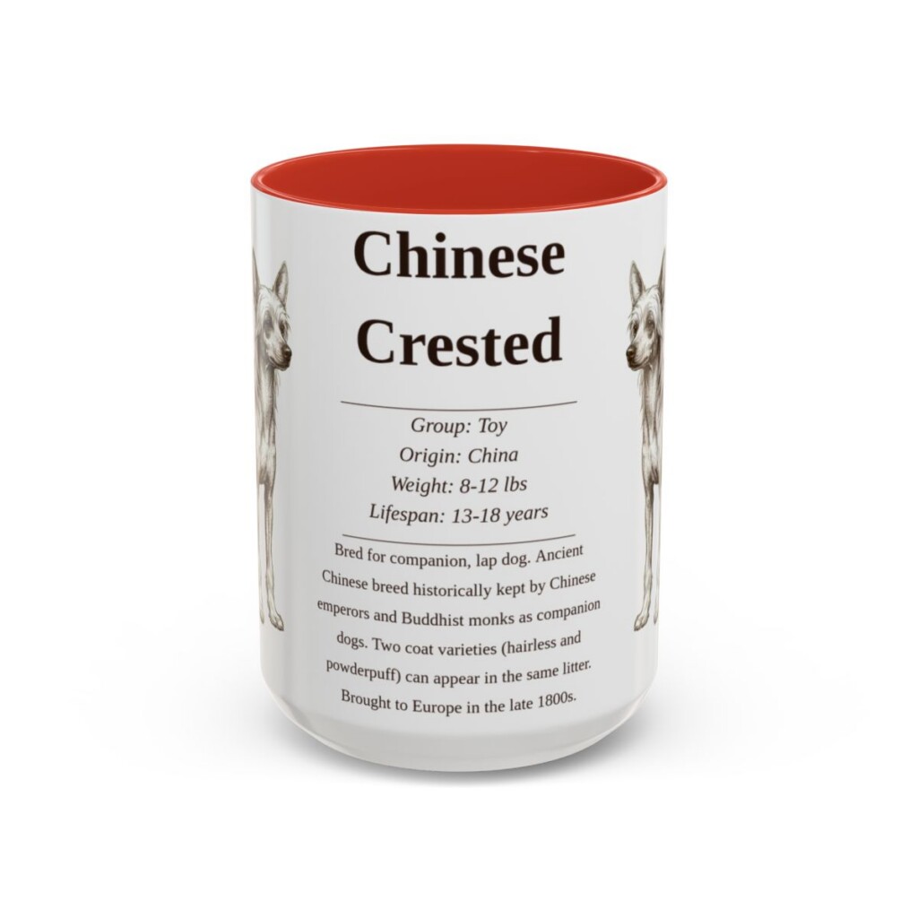 15oz Chinese Crested Mug, Illustrated Dog Breed Facts Coffee Mug, Vintage Dog Keepsake Gift