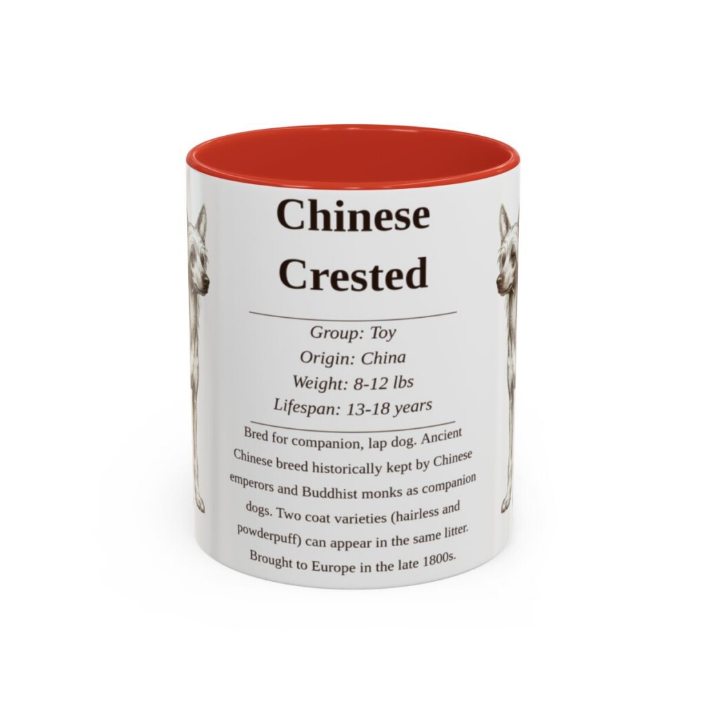 11oz Chinese Crested Mug, Illustrated Dog Breed Facts Coffee Mug, Vintage Dog Keepsake Gift