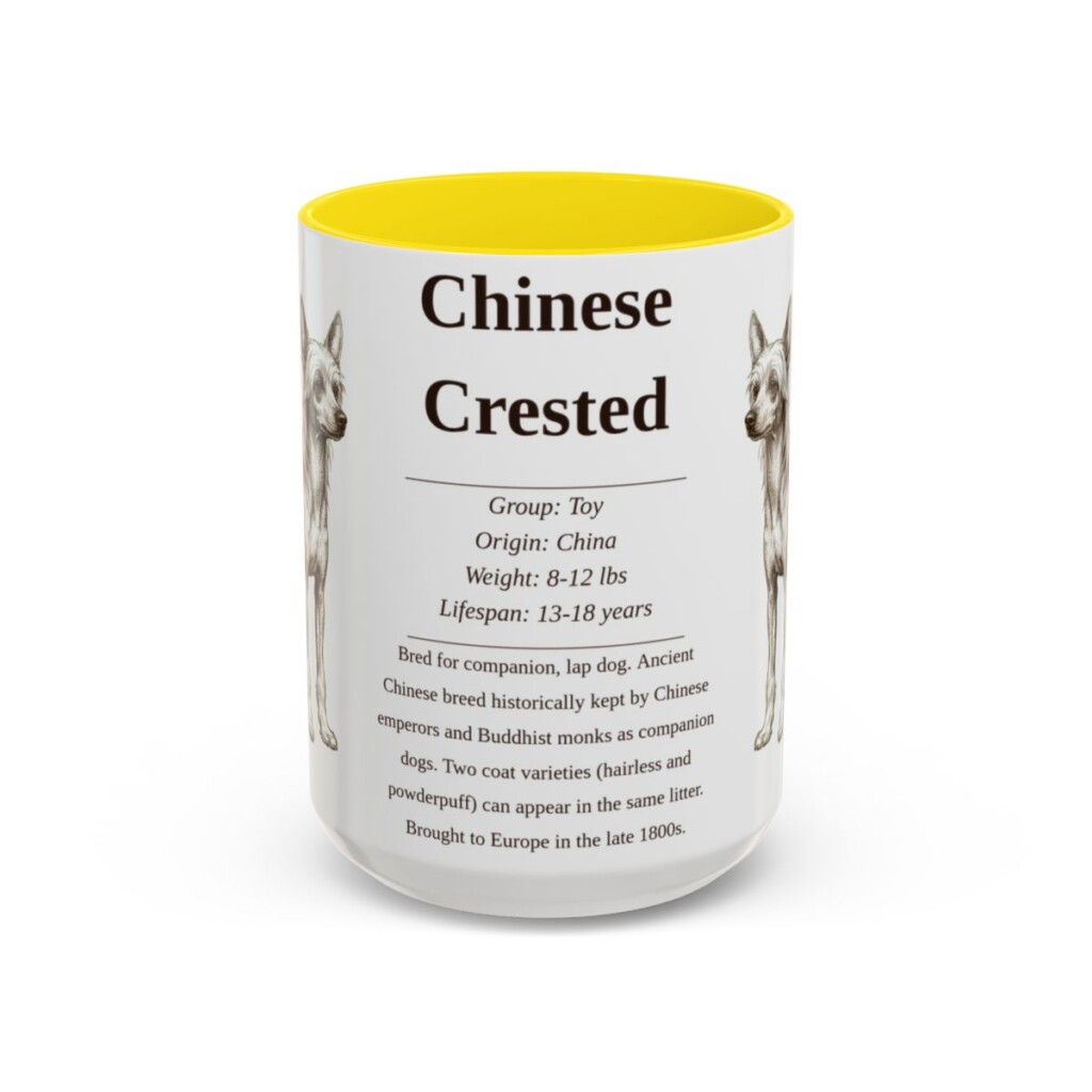 15oz Chinese Crested Mug, Illustrated Dog Breed Facts Coffee Mug, Vintage Dog Keepsake Gift