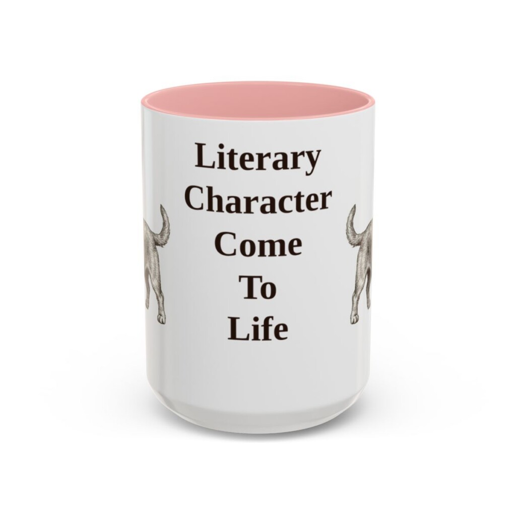 dandie-dinmont-terrier-mug-humor-pink-3 15oz Funny Dandie Dinmont Terrier Mug, Literary Character Come To Life, Vintage Dog Coffee Mug, Dog Lover Gift