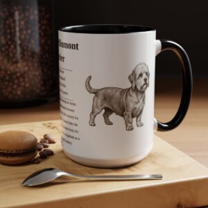 15oz Dandie Dinmont Terrier Mug, Illustrated Dog Breed Facts Coffee Mug, Vintage Dog Keepsake Gift