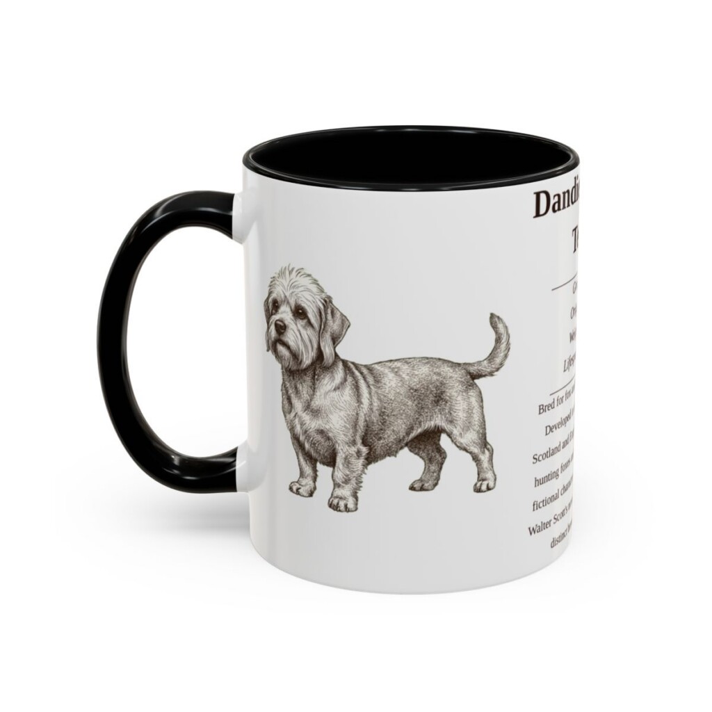 11oz Dandie Dinmont Terrier Mug, Illustrated Dog Breed Facts Coffee Mug, Vintage Dog Keepsake Gift