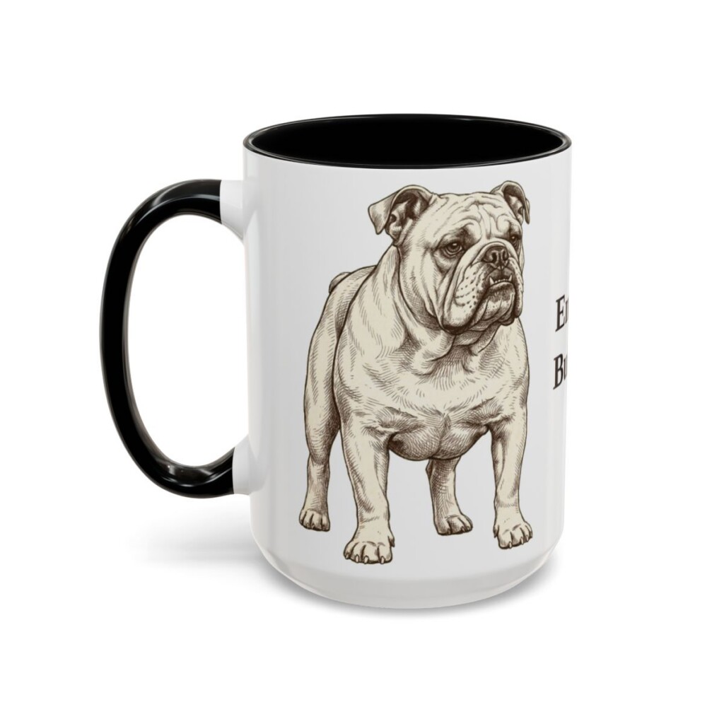 15oz English Bulldog Mug, Vintage Dog Portrait Coffee Mug, Dog Lover Gift