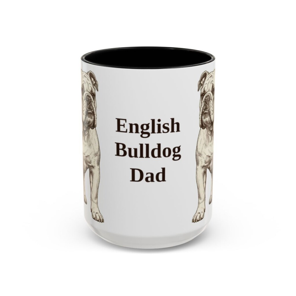 15oz English Bulldog Dog Dad Mug, Vintage Sketch Coffee Mug, Dog Dad Gift