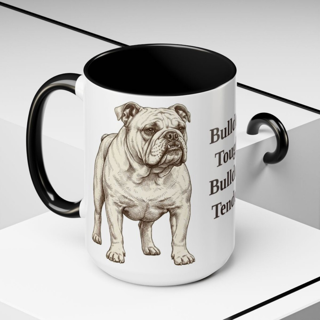 15oz Funny English Bulldog Mug, Bulldog Tough Bulldog Tender, Vintage Dog Coffee Mug, Dog Lover Gift