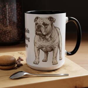 15oz English Bulldog Dog Mom Mug, Vintage Sketch Coffee Mug, Dog Mom Gift