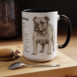 15oz English Bulldog Mug, Illustrated Dog Breed Facts Coffee Mug, Vintage Dog Keepsake Gift