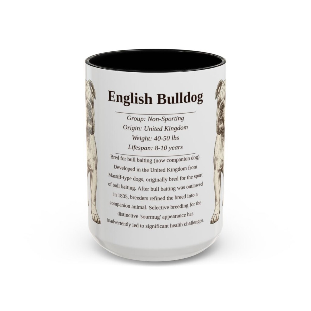 15oz English Bulldog Mug, Illustrated Dog Breed Facts Coffee Mug, Vintage Dog Keepsake Gift