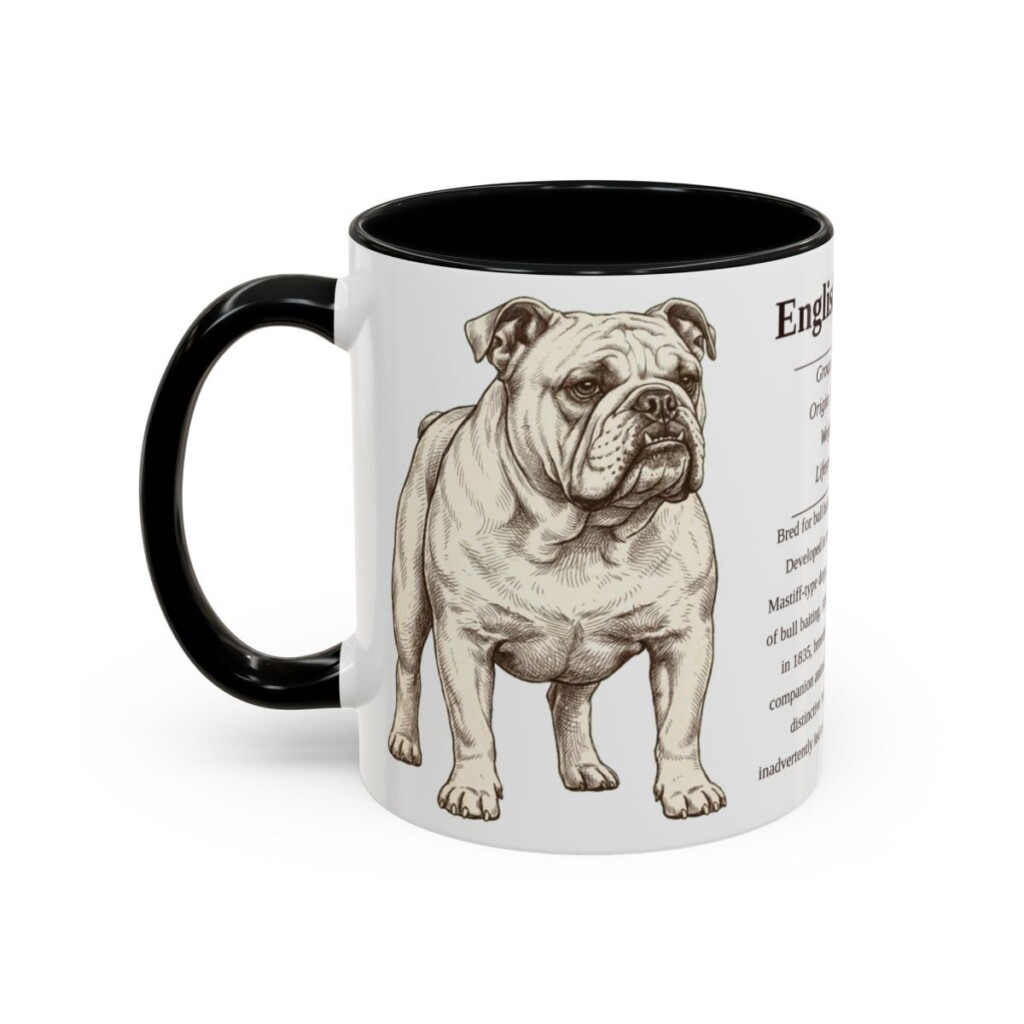 11oz English Bulldog Mug, Illustrated Dog Breed Facts Coffee Mug, Vintage Dog Keepsake Gift