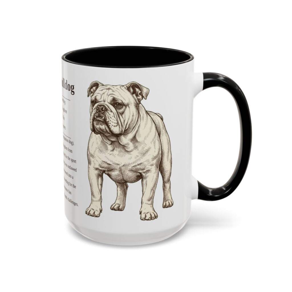15oz English Bulldog Mug, Illustrated Dog Breed Facts Coffee Mug, Vintage Dog Keepsake Gift