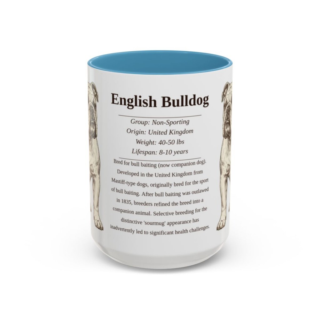 15oz English Bulldog Mug, Illustrated Dog Breed Facts Coffee Mug, Vintage Dog Keepsake Gift