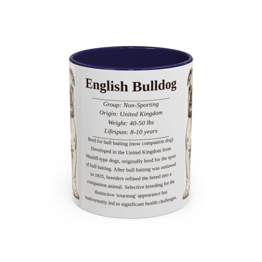 11oz English Bulldog Mug, Illustrated Dog Breed Facts Coffee Mug, Vintage Dog Keepsake Gift