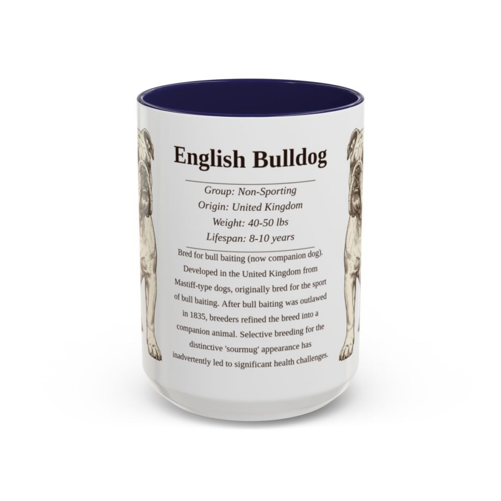 15oz English Bulldog Mug, Illustrated Dog Breed Facts Coffee Mug, Vintage Dog Keepsake Gift