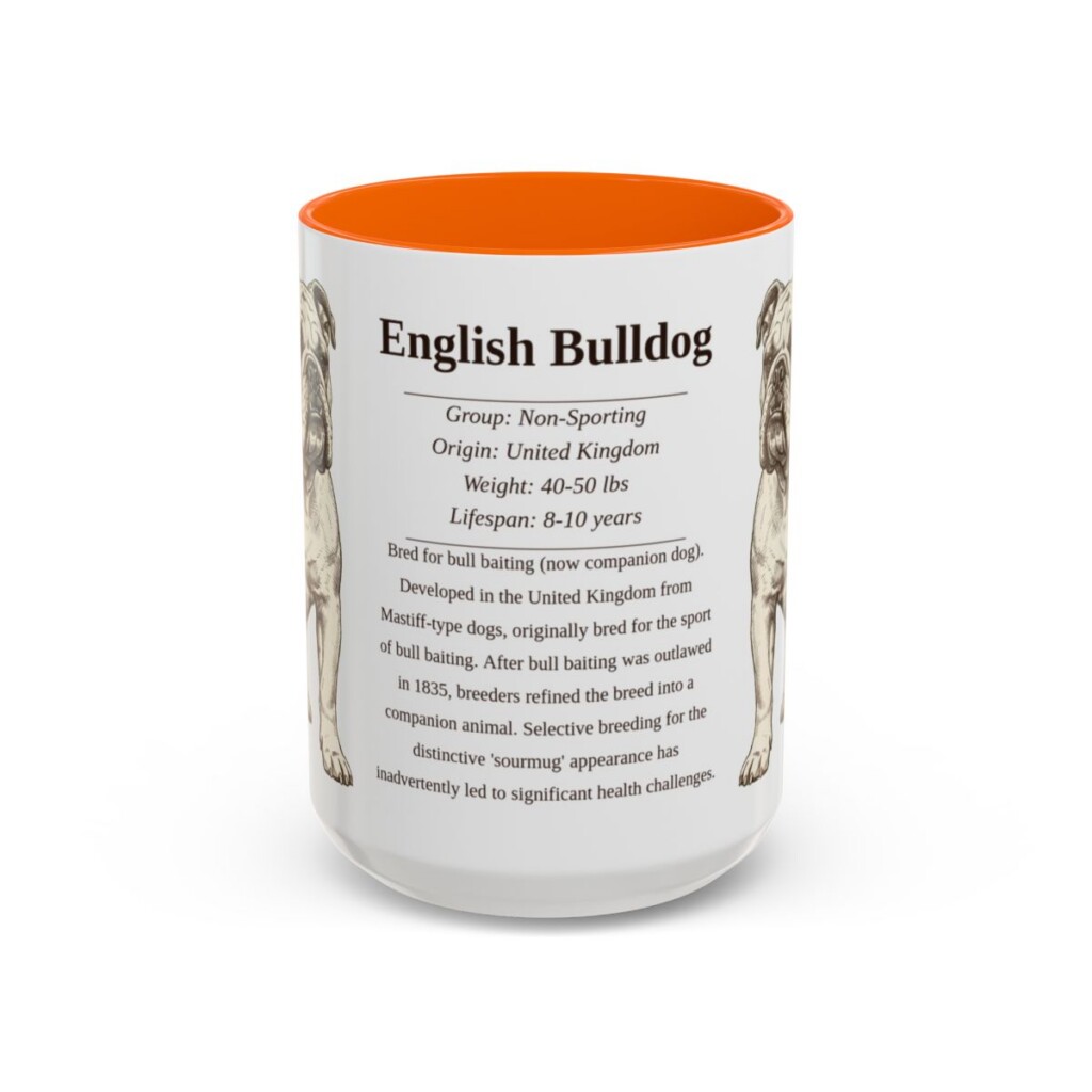 15oz English Bulldog Mug, Illustrated Dog Breed Facts Coffee Mug, Vintage Dog Keepsake Gift