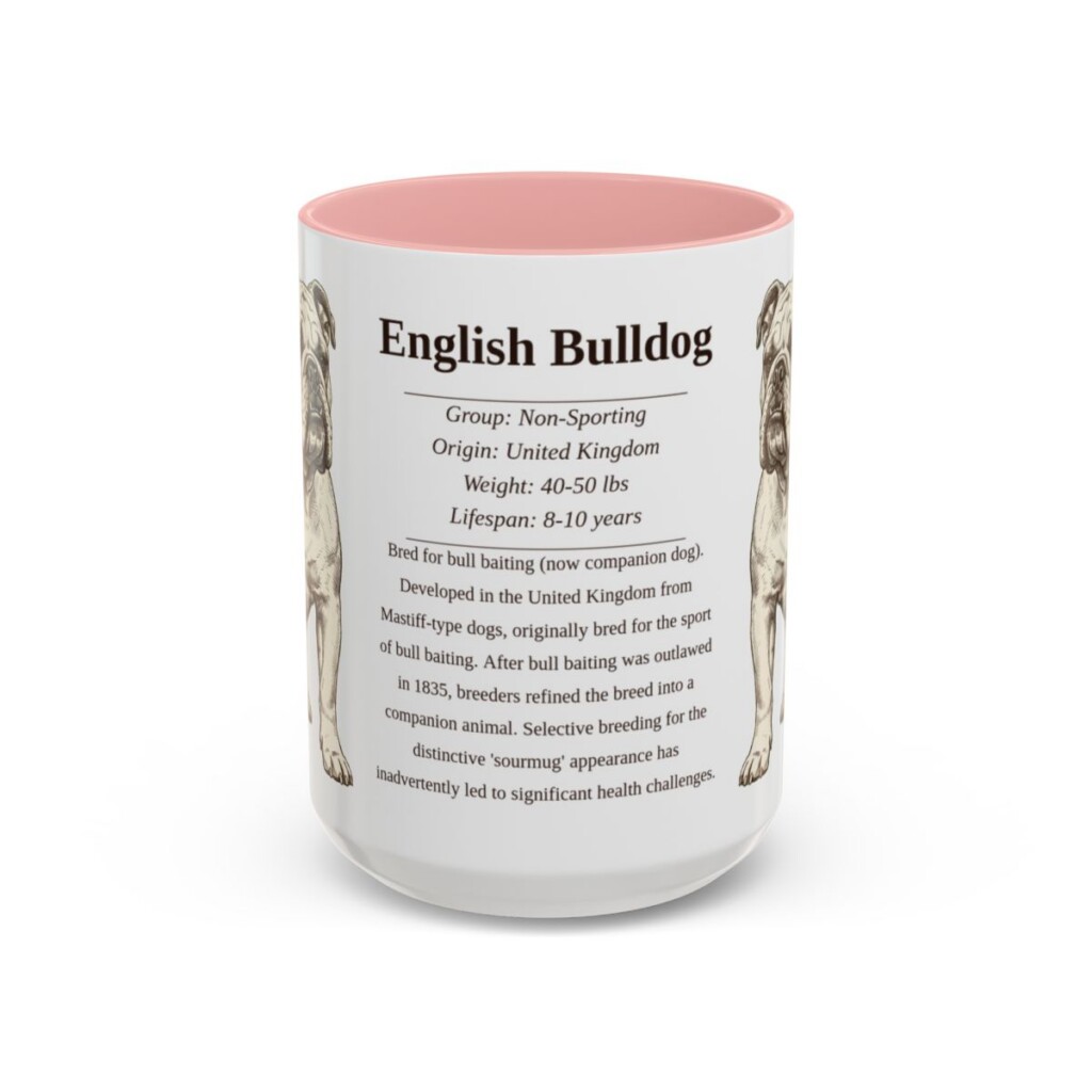 15oz English Bulldog Mug, Illustrated Dog Breed Facts Coffee Mug, Vintage Dog Keepsake Gift