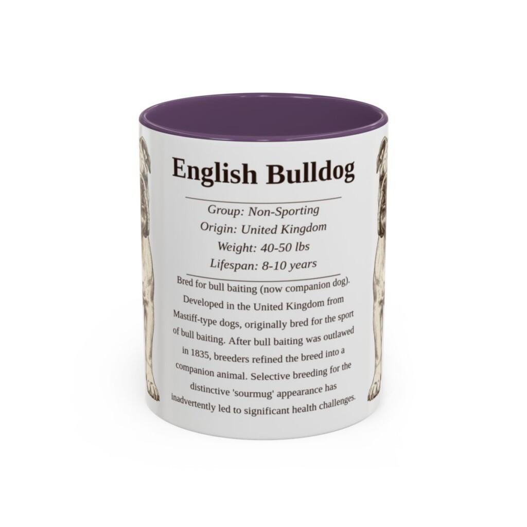 11oz English Bulldog Mug, Illustrated Dog Breed Facts Coffee Mug, Vintage Dog Keepsake Gift