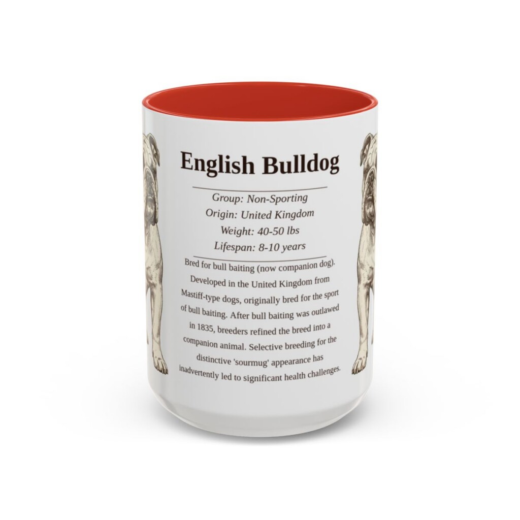 15oz English Bulldog Mug, Illustrated Dog Breed Facts Coffee Mug, Vintage Dog Keepsake Gift