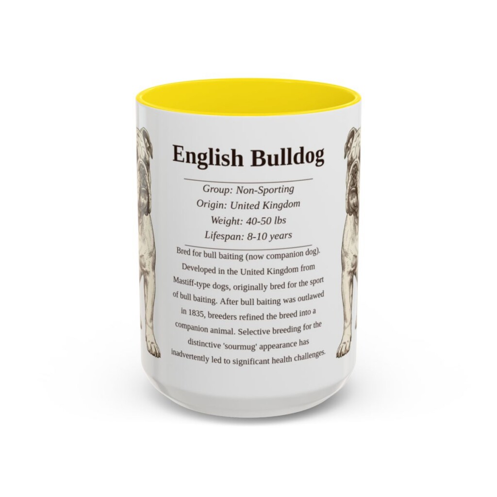 15oz English Bulldog Mug, Illustrated Dog Breed Facts Coffee Mug, Vintage Dog Keepsake Gift