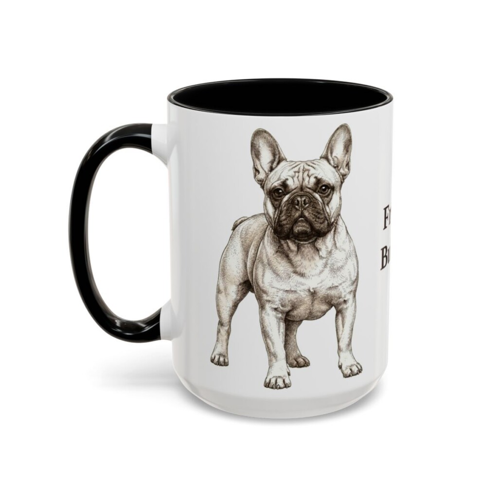 15oz French Bulldog Mug, Vintage Dog Portrait Coffee Mug, Dog Lover Gift