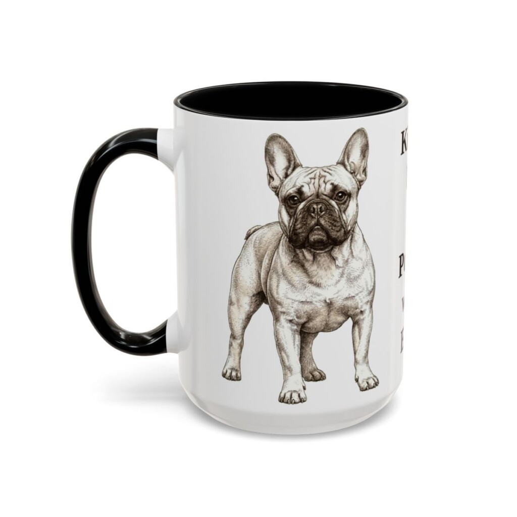 15oz Funny French Bulldog Mug, Kissed by a Potato with Ears, Vintage Dog Coffee Mug, Dog Lover Gift