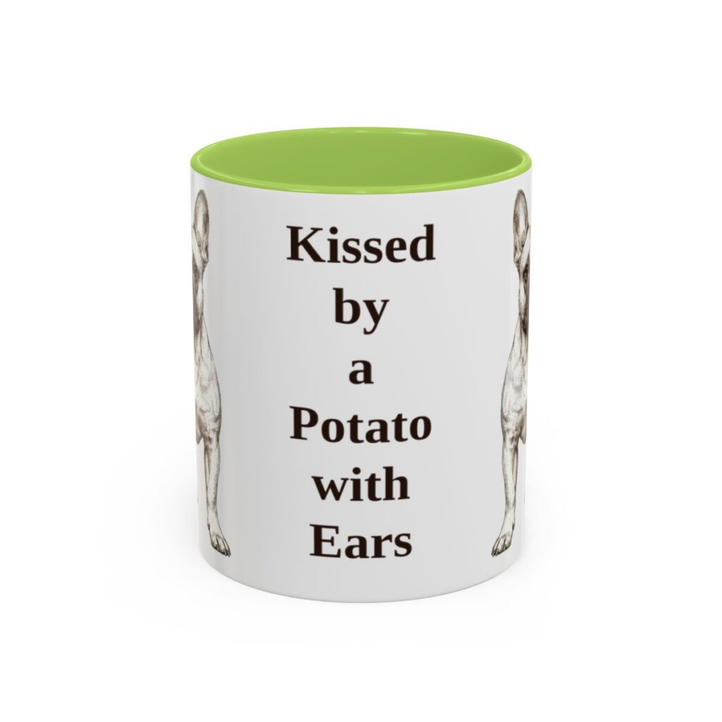 11oz Funny French Bulldog Mug, Kissed by a Potato with Ears, Vintage Dog Coffee Mug, Dog Lover Gift